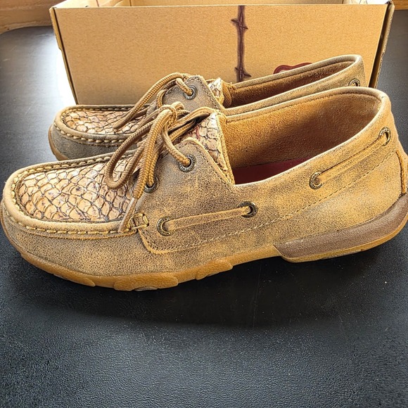 Twisted X Brown Leather Bomber‎ Fish Driving Mocs Boots 6.5 - Picture 4 of 10